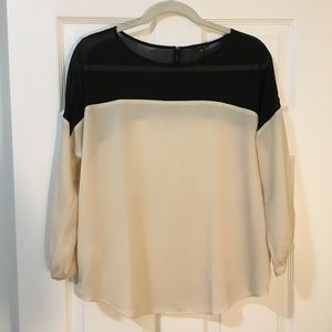 Ann Taylor Sheer Cream & Black Blouse